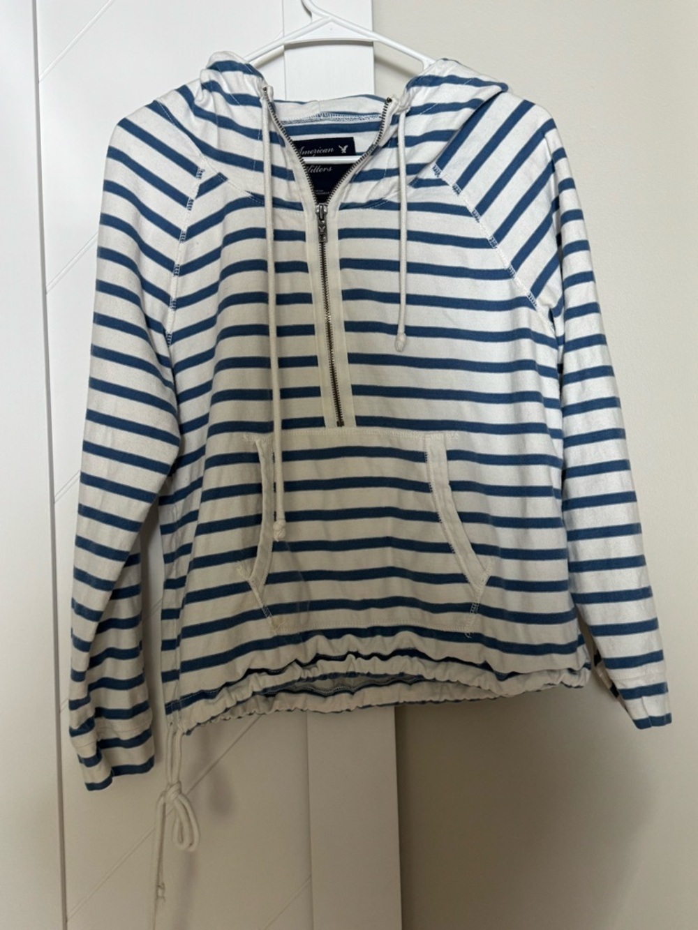 American Eagle Outfitters Blue & White Striped Half-Zip Hoodie - Picture 3 of 7